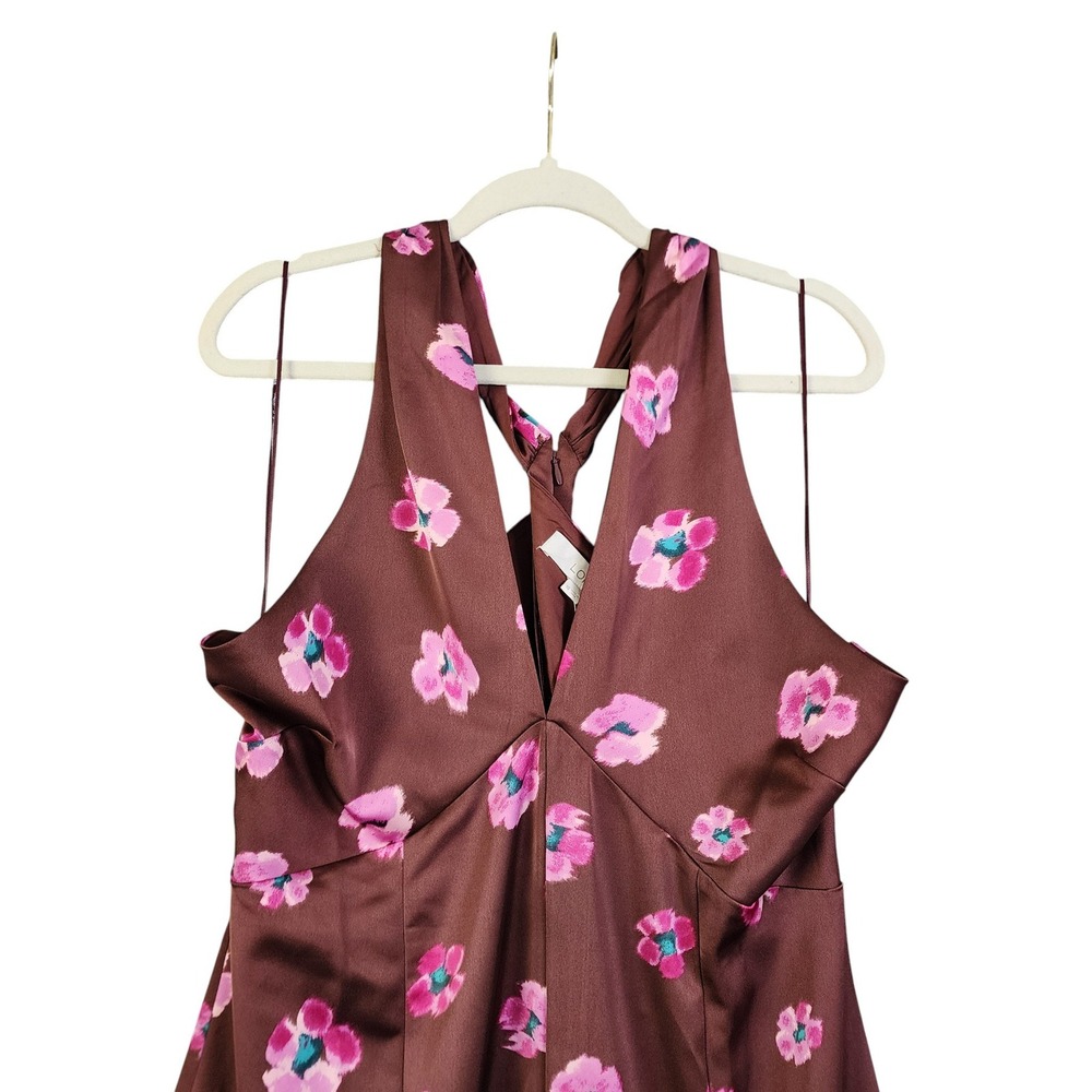 Loft Womens Ikat Buttercup‎ Satin Godet Halter Midi Dress Size 10 NWT Brown Pink - Picture 3 of 13
